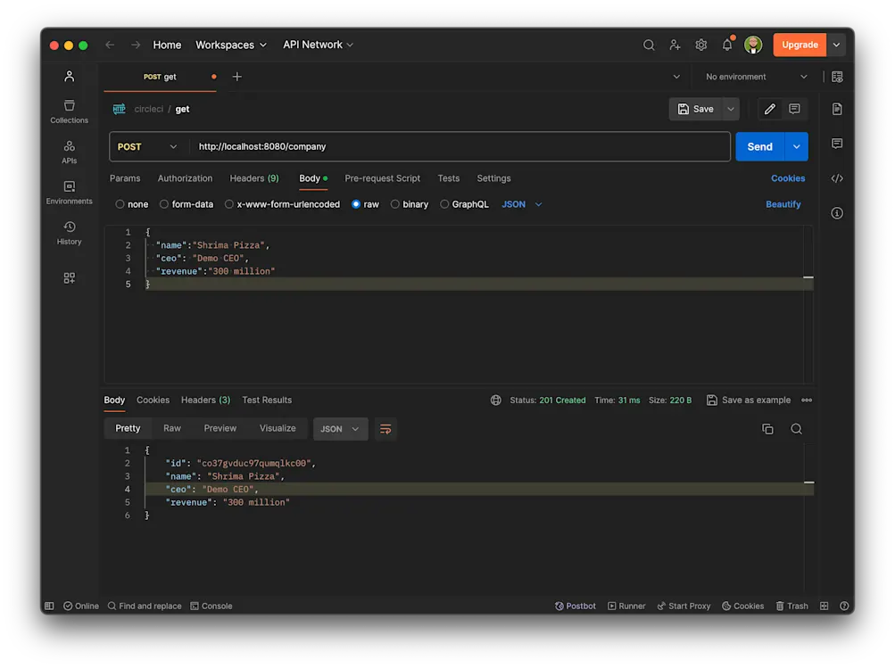 Create company on Postman