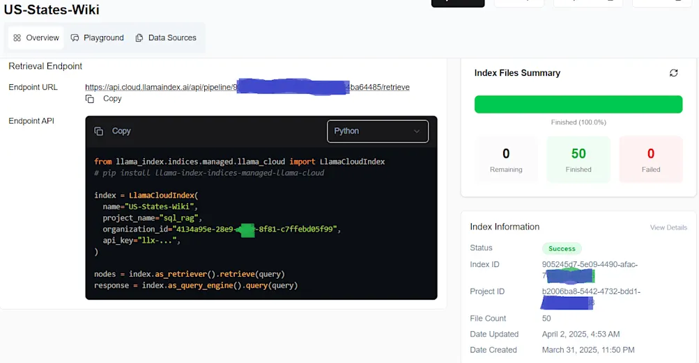 Successfully indexed documents