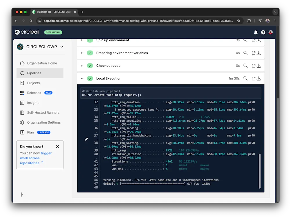 k6 performance tests execution on CircleCI 