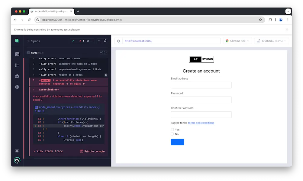  Accessibility failure message