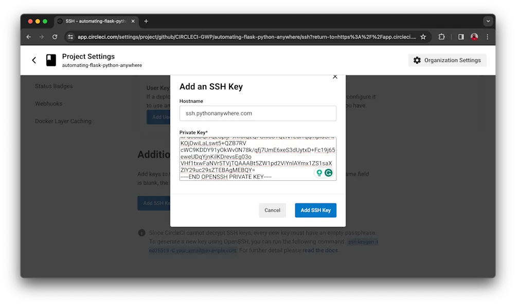  Adding a private key