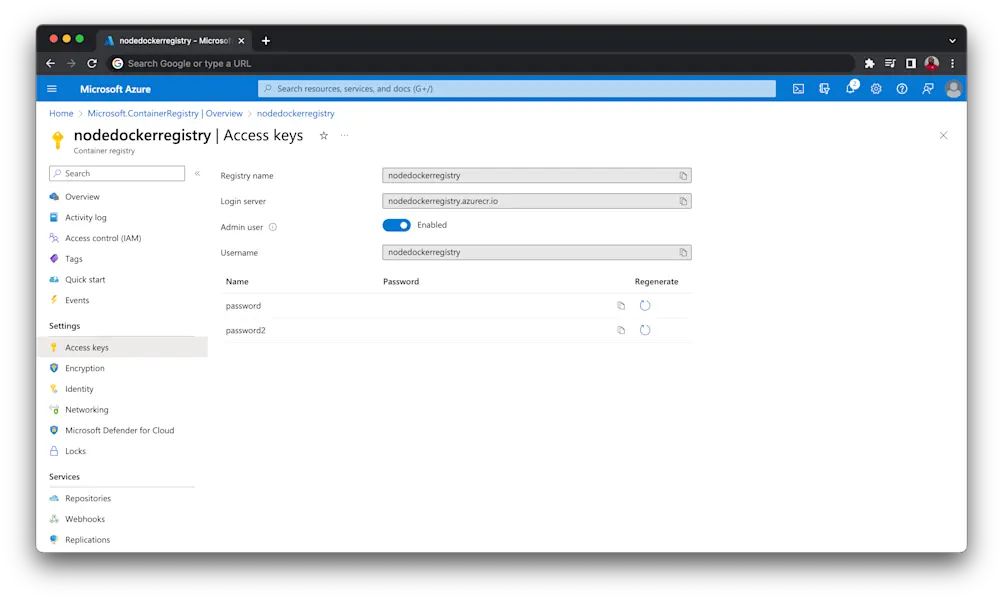 Enable Admin and copy access key