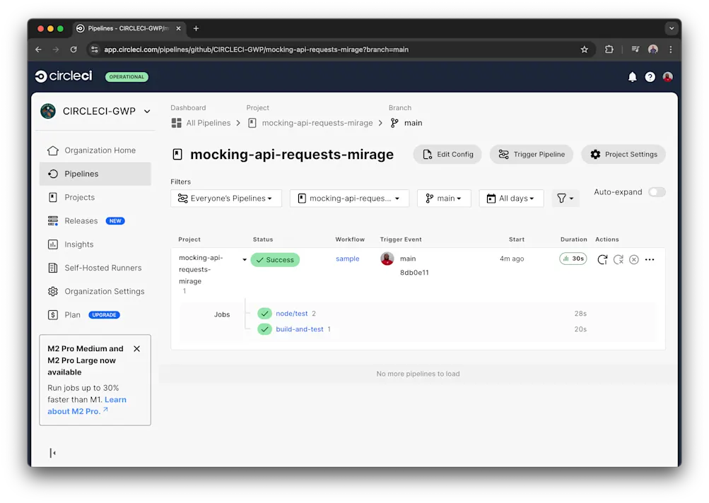Running CircleCI pipeline