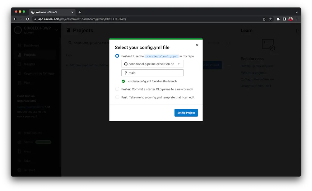 Setting up a project on CircleCI