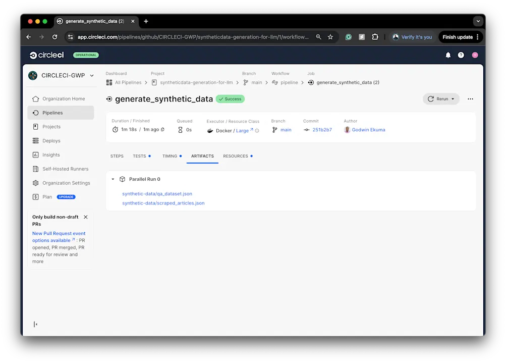 CircleCI artifacts tab