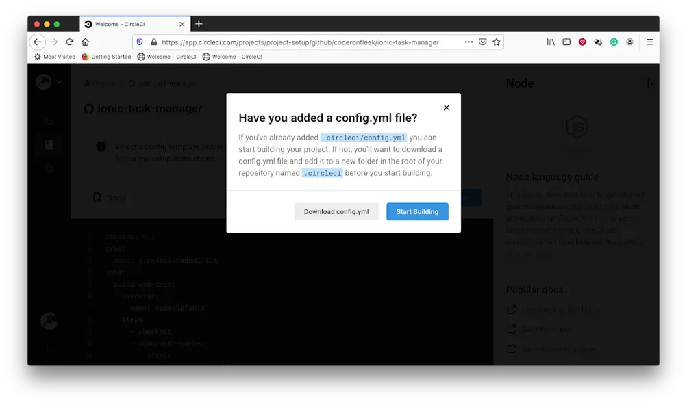 Start Building - Confirm configuration