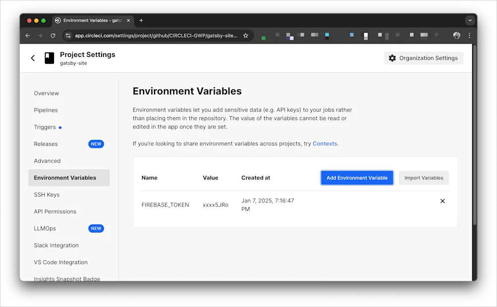 Adding environment variables