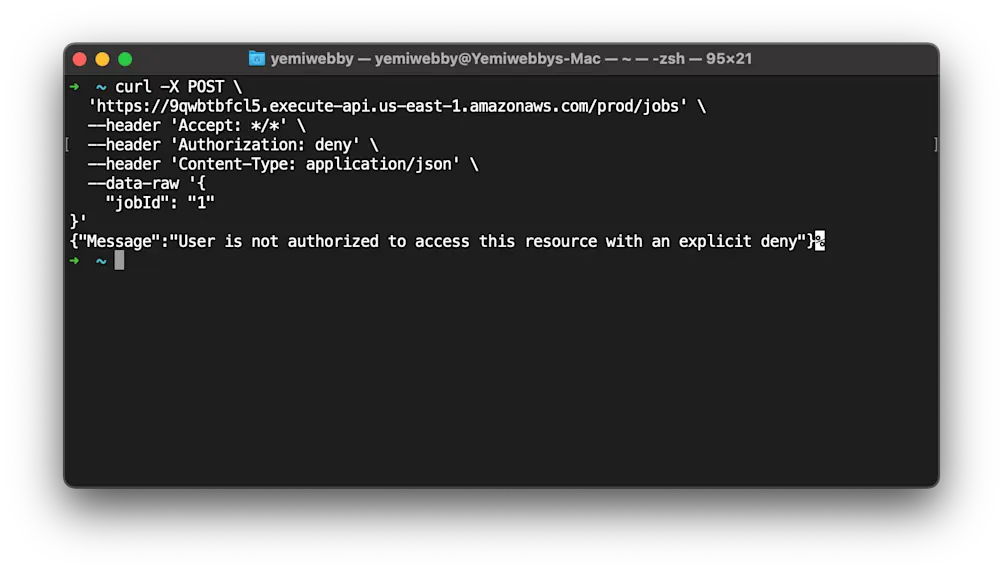 API unauthorized response