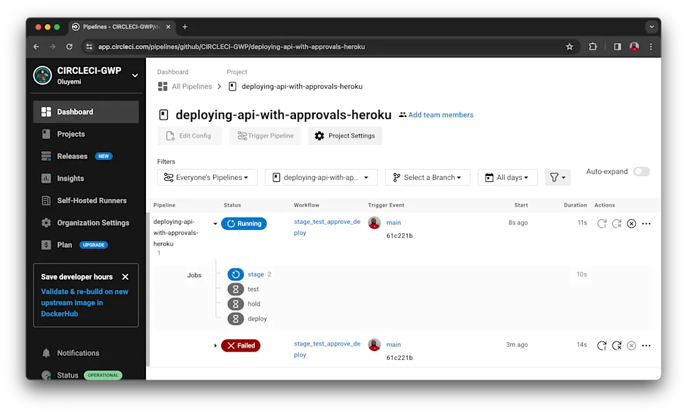 Workflow running - CircleCI
