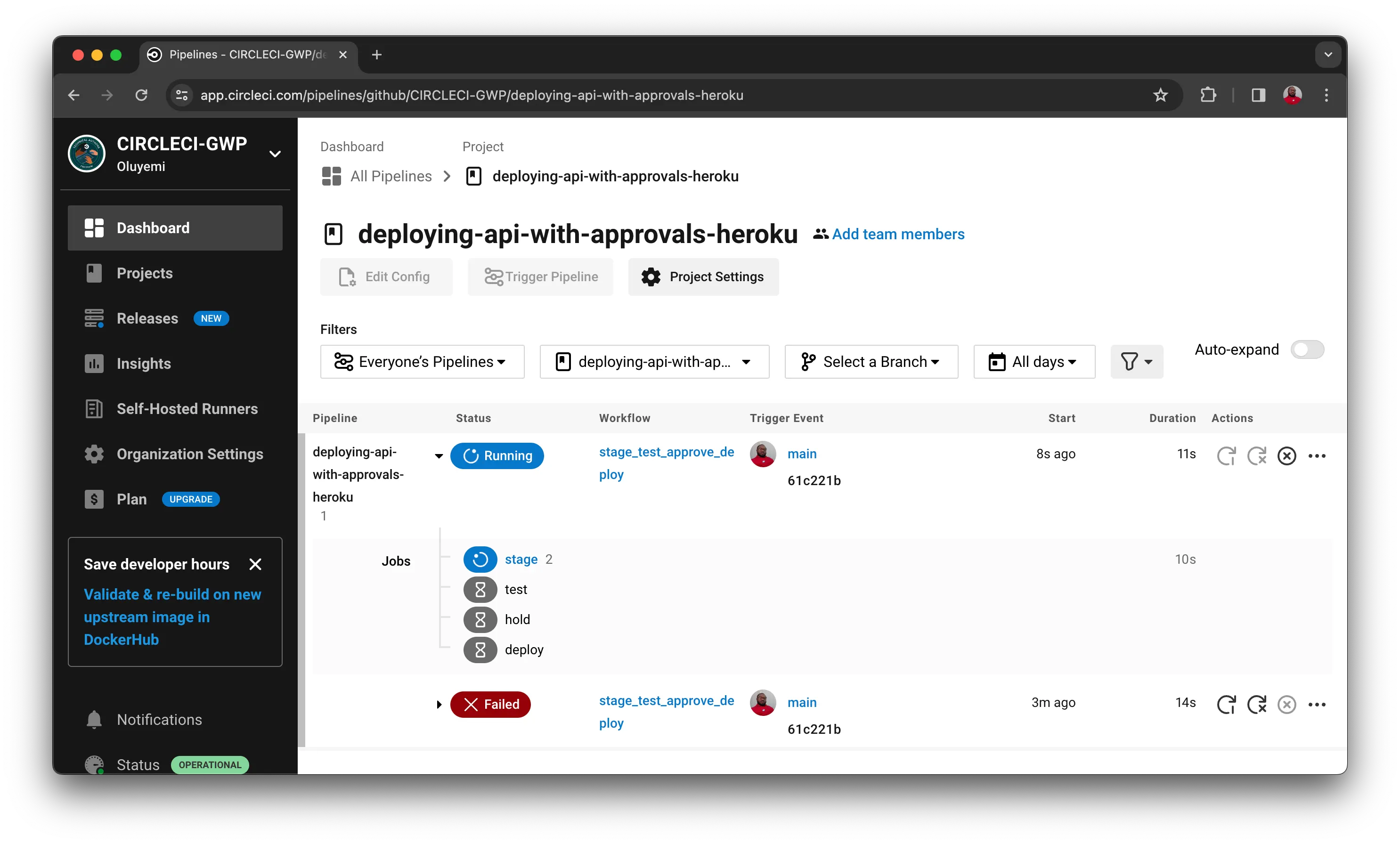 Workflow running - CircleCI