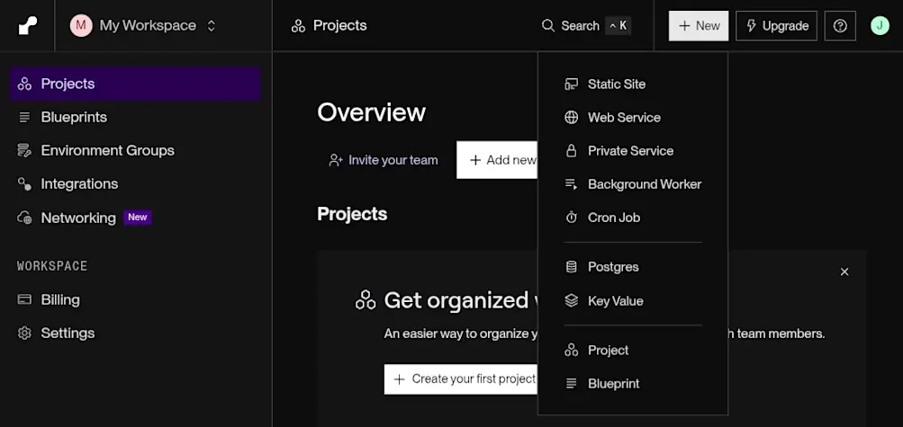 Render dashboard showing dropdown menu to add deploy hook