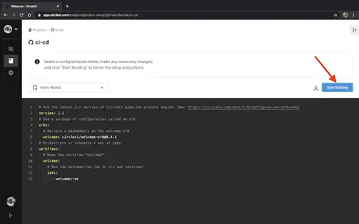 Project configuration button