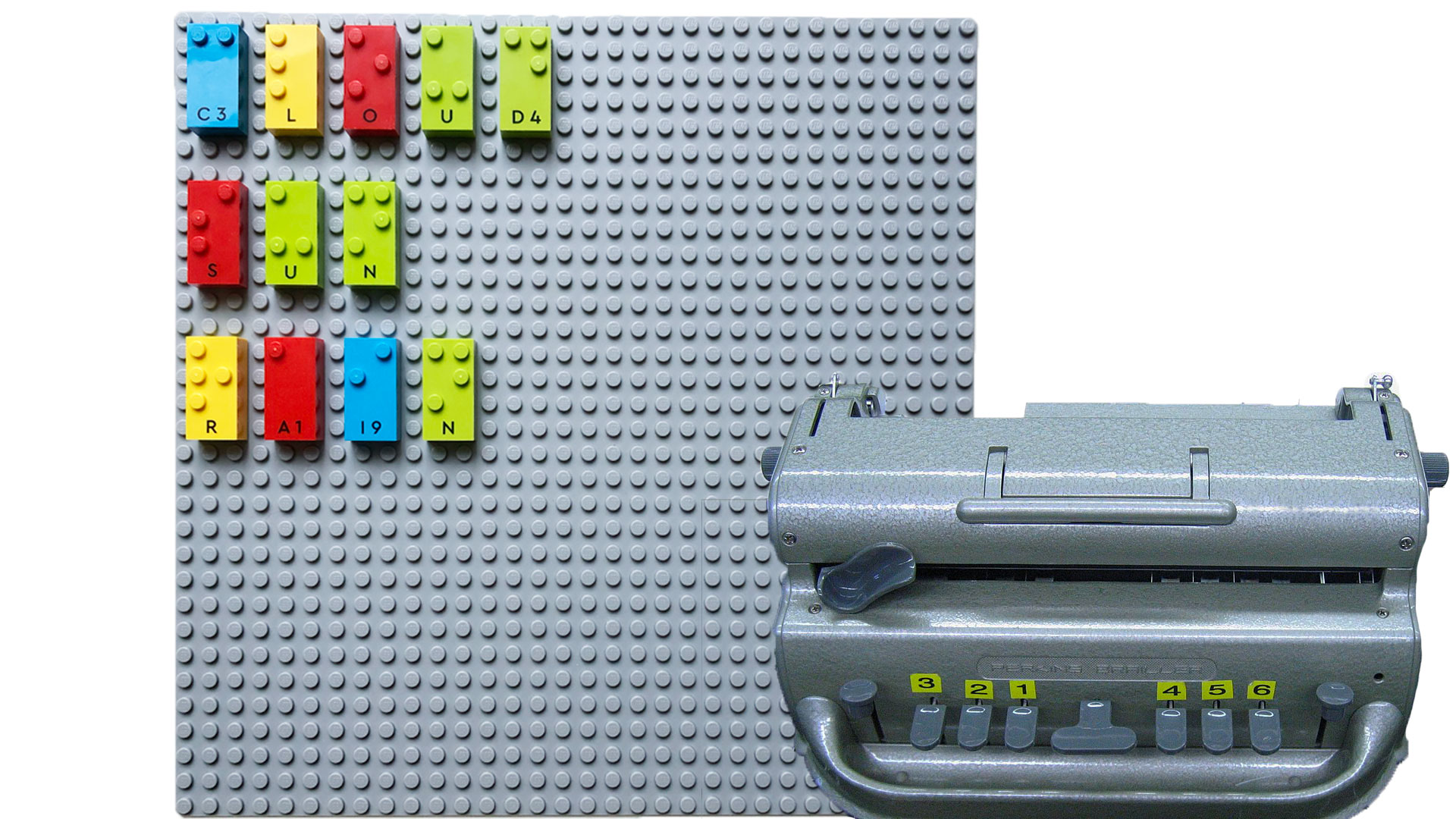 LEGO Braille Bricks board and Perkins machine