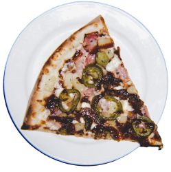 Mozzarella cheese, Ham, Pineapple, Applewood smoked bacon, Jalapenos on a BBQ sauce base.
