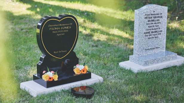 SEW15 and EW2 heart granite memorial and heart plaque granite memorial insitu
