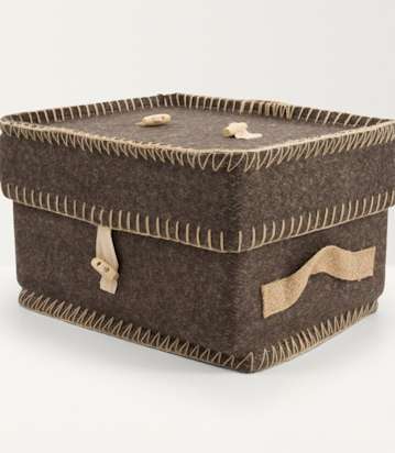 Close up image of grey wool ashes casket