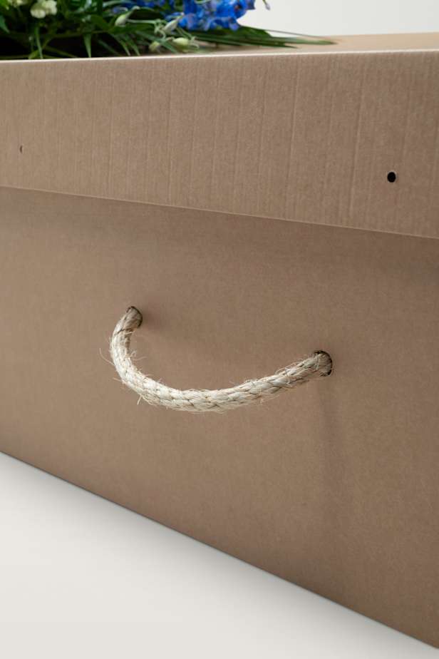 Close up image of a Cardboard Coffin