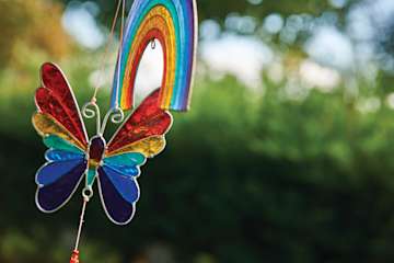Butterfly stained glass outside gardens