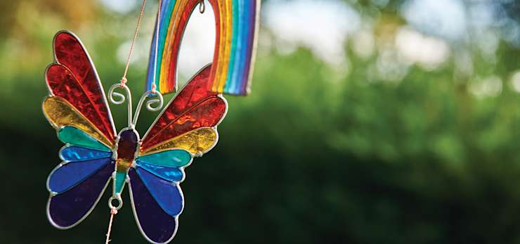 Butterfly stained glass outside gardens