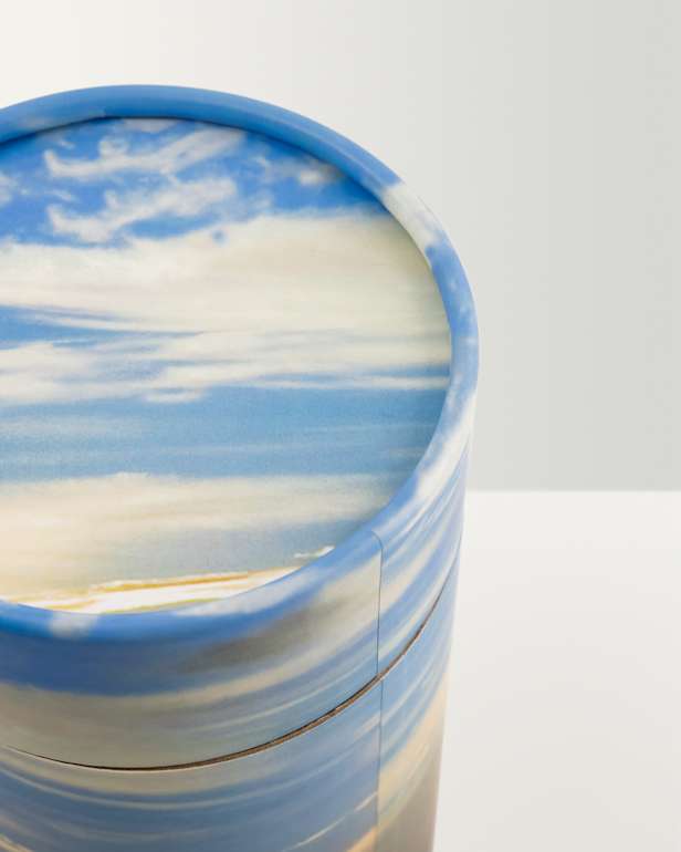 Close up image of scatter tube in sunset design