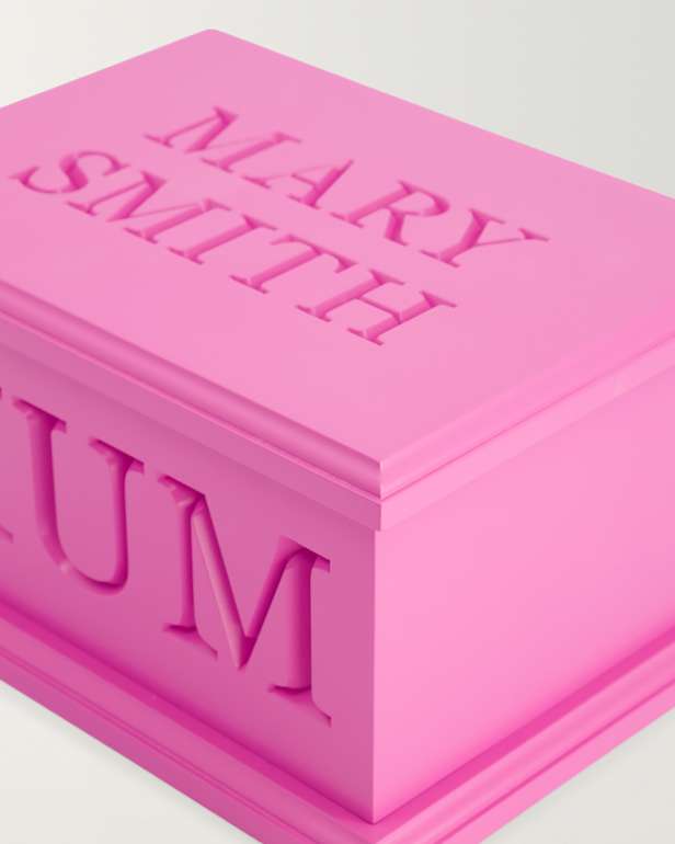 Close up of Artiste Ashes Casket in pink