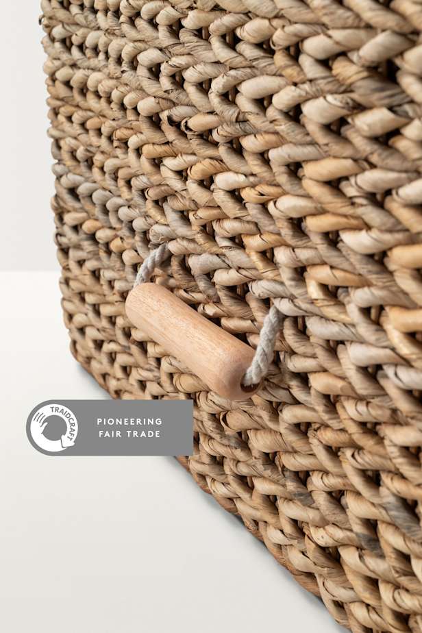 Water Hyacinth Coffin with fair trade logo