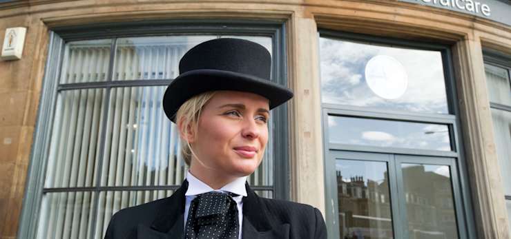 Funeral Director Raegan Drew, stood outside HW Harkess Funeralcare