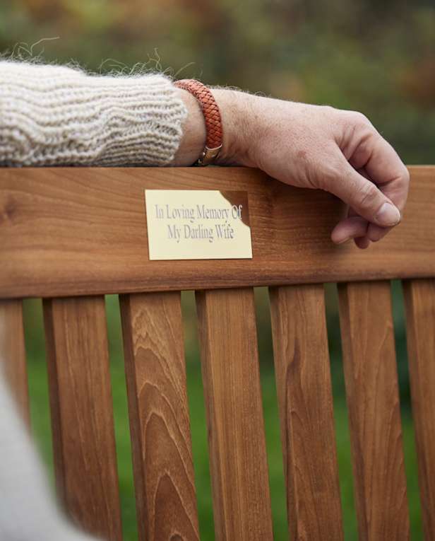 Close up of memorial bench