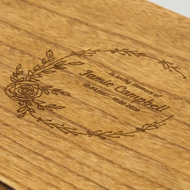 Close up of photograph collage on a personalised coffin