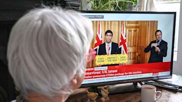 Women watching coronavirus update on TV