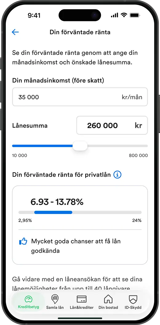 Se din förväntade ränta i appen