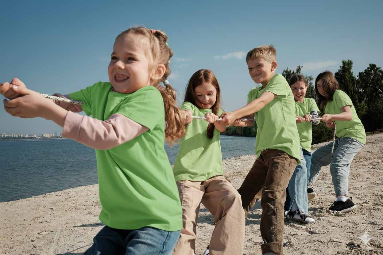 fritidskortet barn i gröna tröjor