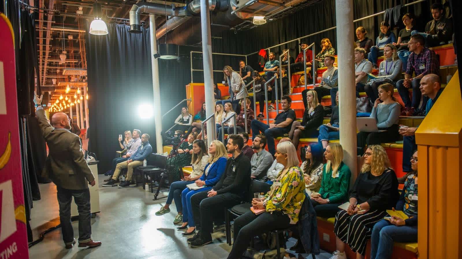 Jon Payne speaks to event attendees in Bristol