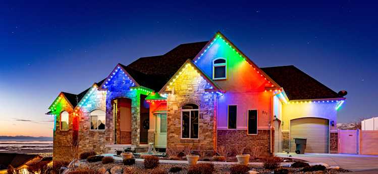 A home with Trimlight lights installed