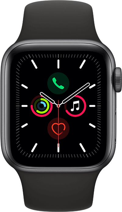 Apple Watch Series 5 GPS Space Gray Aluminum 40mm Sport Band Black Vertical Pure Front US-EN SCREEN Apple Watch Series 5 Aluminium