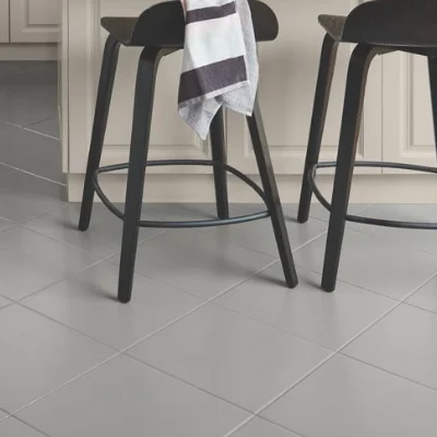 kitchen tiles and black stools. 