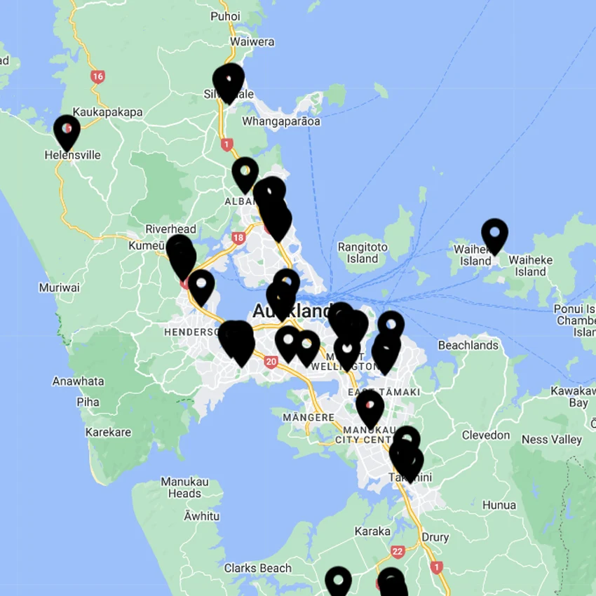 map of Auckland with store markers