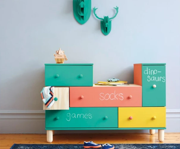 View of kids colour-block drawers 