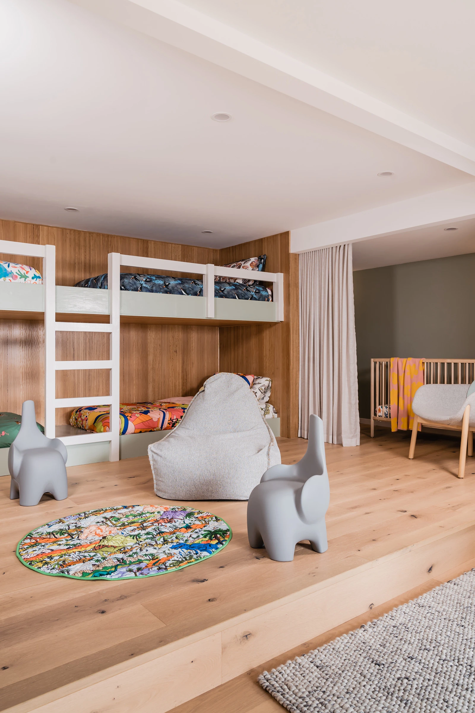 Kids retreat with bunk beds and elephant chairs