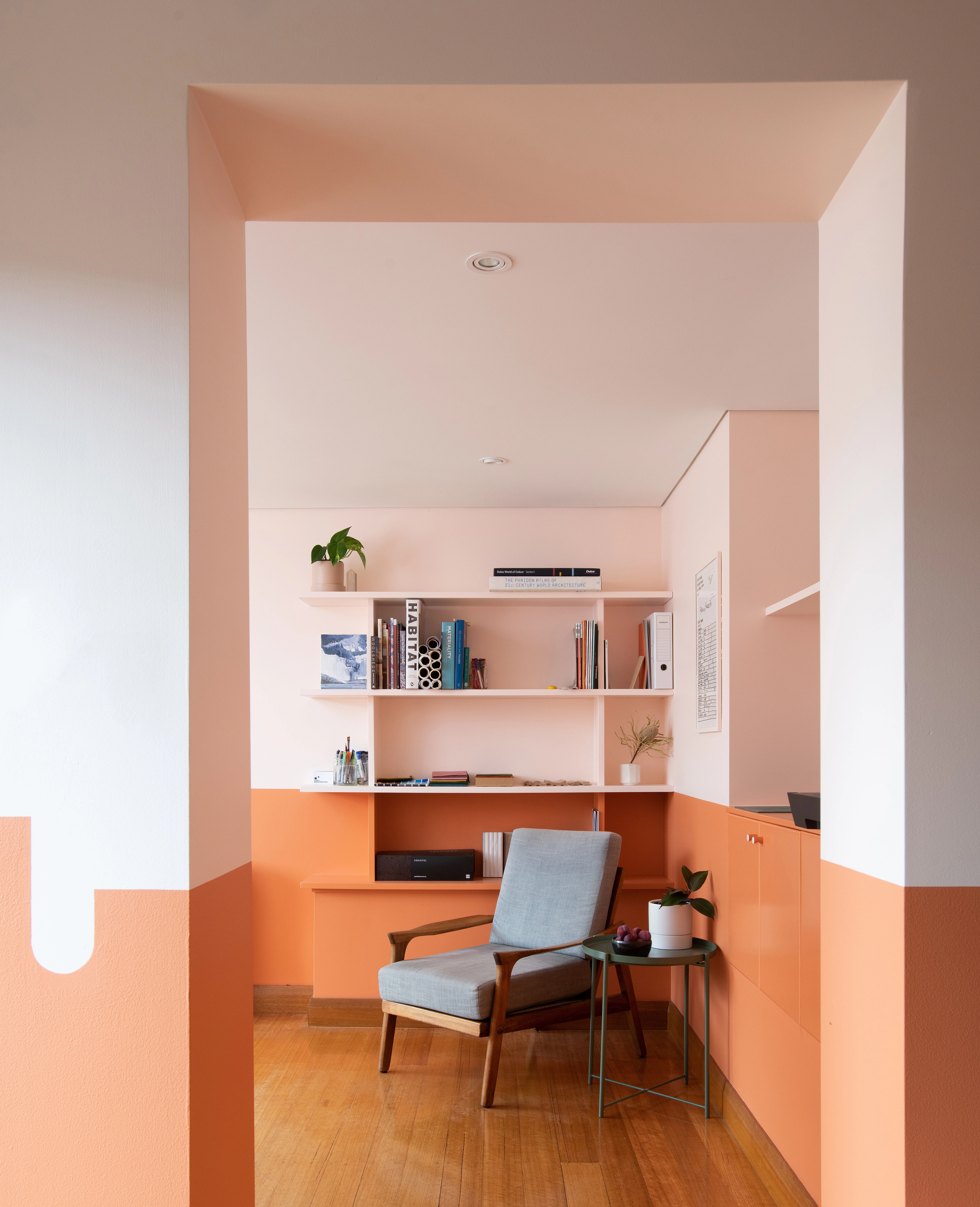 neutral and apricot coloured sitting room