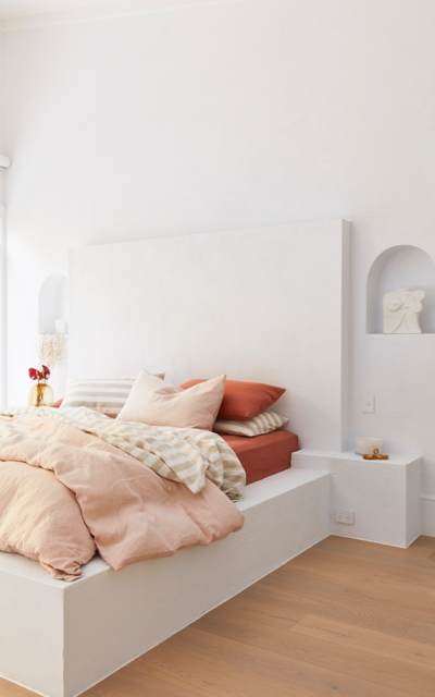 Hinterland hideaway master bedroom in Dulux White on White