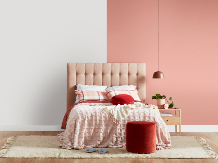 Pink bedroom with double bed