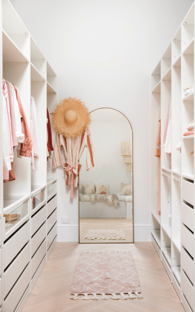 Hinterland Hideaway master suite walk-in robe in Dulux White on White