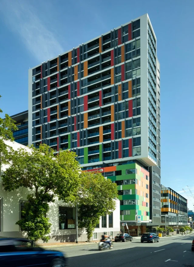 Acratex® Acrashield® multicoloured commercial building.