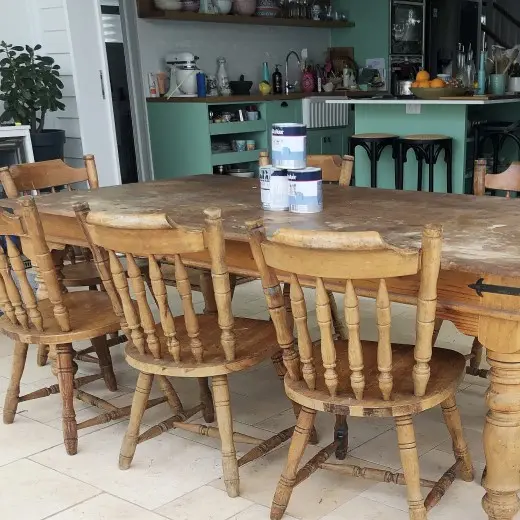 Old rectangle timber table and chairs