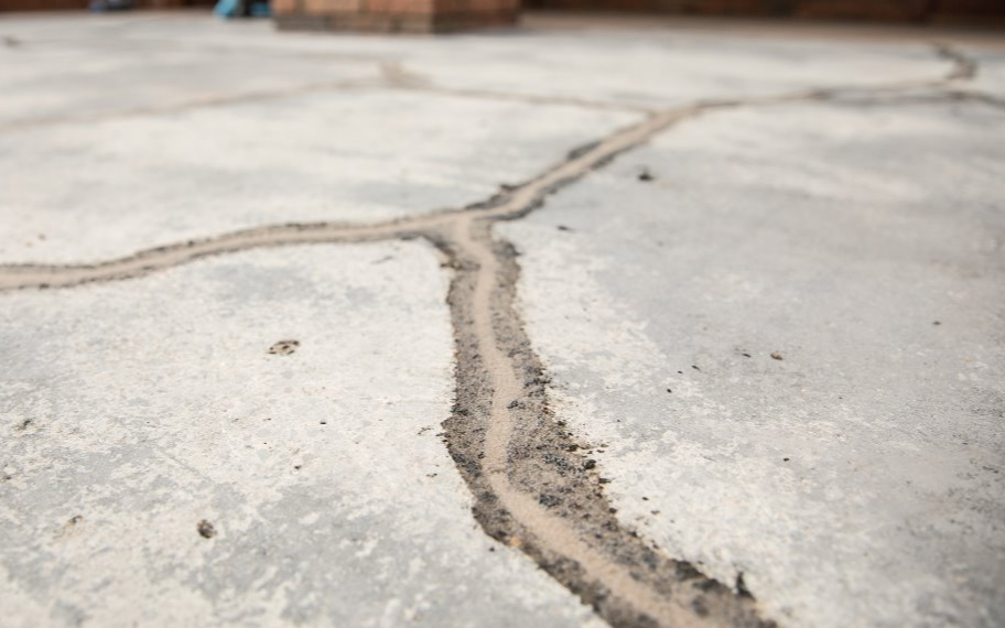 Cracked concrete surface with a patch repair