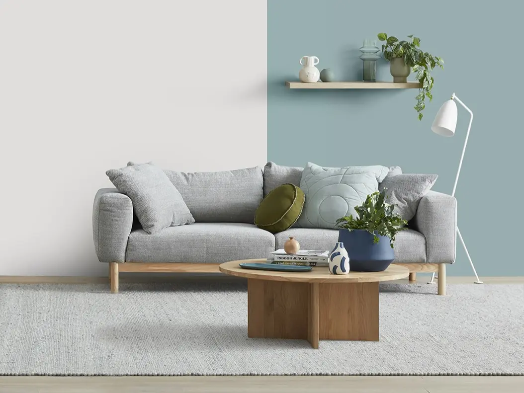 Blue living room with couch