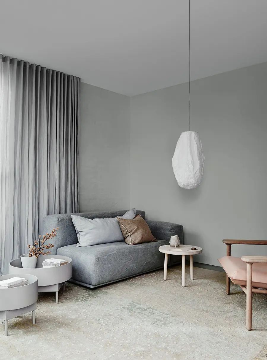 interior grey lounge room with grey couch and chair.
Ceiling Terrace White
Walls Spanish Olive