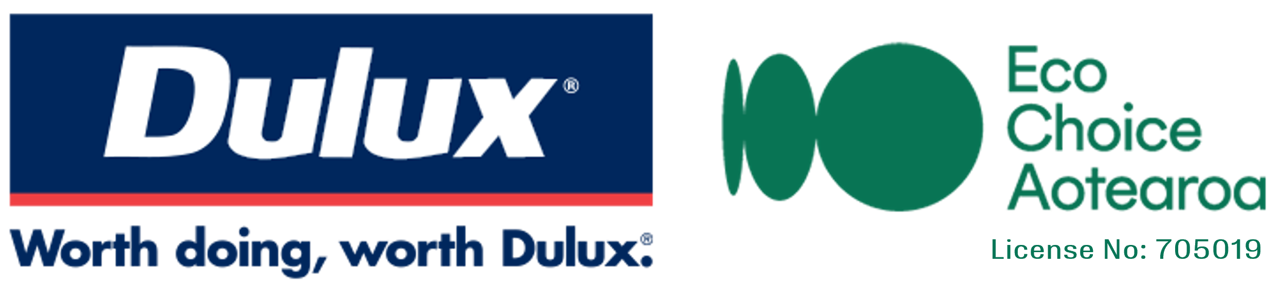 A Dulux logo next to a Eco Choice Aotearoa logo
