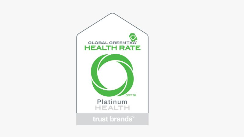 Global GreenTag™ HealthRate PlatinumHEALTH certification for UltraAir product. 
